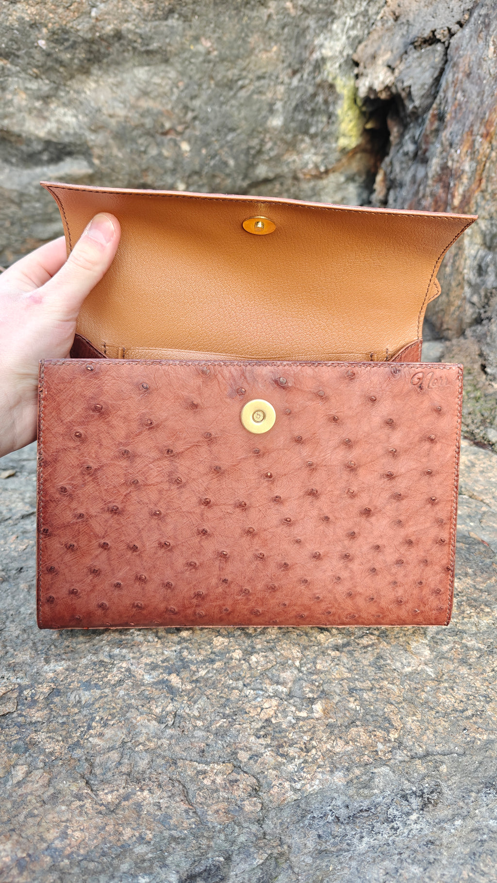 Raka linjer handbag in Ostrich