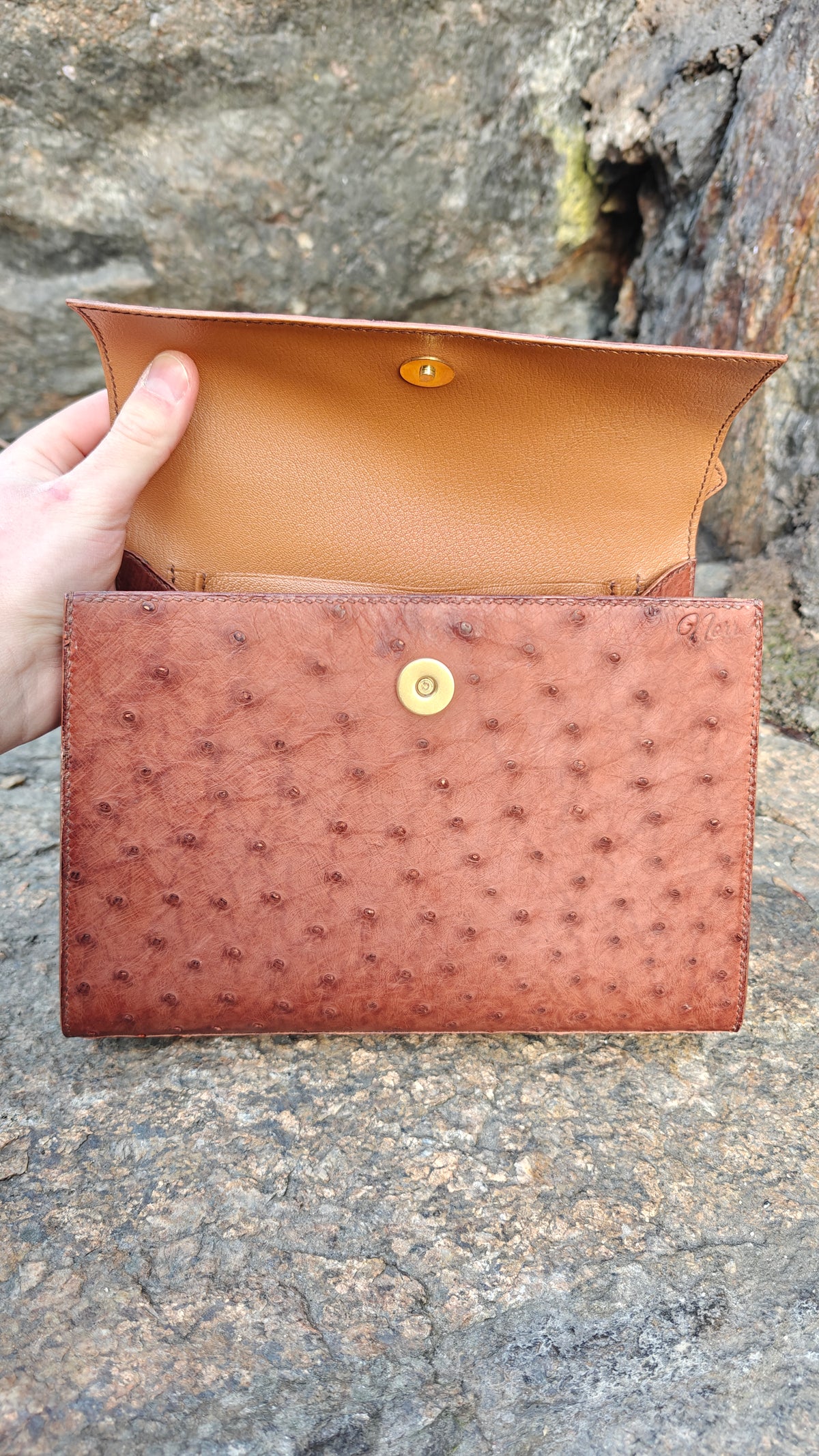 Raka linjer handbag in Ostrich