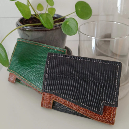 "N" wallet in lizard and calfskin